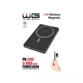 WG - Power Bank 5000 mAh, kabellos 15W   PD 20W, schwarz