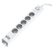 WG - Überspannungsschutz 5 Steckplätze   2x USB-A   1x USB-C, Kabel 1, 5 Meter, weiß