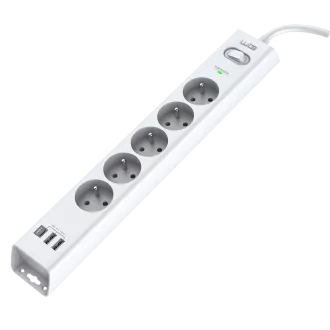 WG - Überspannungsschutz 5 Steckplätze 2x USB-A 1x USB-C, Kabel 1, 5 Meter, weiß WG - Überspannungsschutz 5 Steckplätze 2x USB-A 1x USB-C, Kabel 1, 5 Meter, weiß
