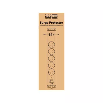 WG - Überspannungsschutz 5 Steckplätze 2x USB-A 1x USB-C, Kabel 1, 5 Meter, weiß WG - Überspannungsschutz 5 Steckplätze 2x USB-A 1x USB-C, Kabel 1, 5 Meter, weiß