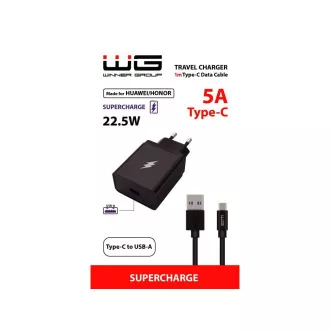 WG - Netzwerk-Ladegerät 1x USB-A 22, 5W, SuperCharge, 5V-9V-12V,   USB-A zu Typ-C Kabel (5A), schwarz