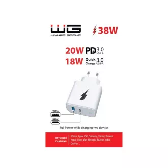 WG - Netzwerk-Ladegerät 2x USB 38W, 1x USB-C PD 20W 1x USB-A QC 3.0 18W, weiß WG - Netzwerk-Ladegerät 2x USB 38W, 1x USB-C PD 20W 1x USB-A QC 3.0 18W, weiß