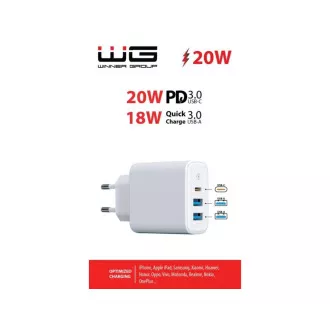 WG - Netzwerk-Ladegerät 3x USB, 1x USB-A QC 3.0 1x USB-A QC 3.0 1x USB-C PD 3.0, weiß WG - Netzwerk-Ladegerät 3x USB, 1x USB-A QC 3.0 1x USB-A QC 3.0 1x USB-C PD 3.0, weiß