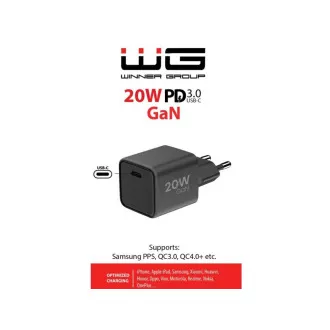 WG - GaN 1x USB-C, PD 20W, 5V-9V-12V, schwarz