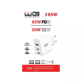 WG - GaN Netzwerk Ladegerät 3x USB, 1x USB-A 30W   2x USB-C 65W, weiß