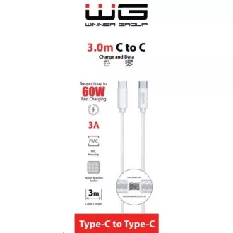 WG - Typ-C auf Typ-C Datenkabel, 3 Meter, 3A, 60W, weiß WG - Typ-C auf Typ-C Datenkabel, 3 Meter, 3A, 60W, weiß