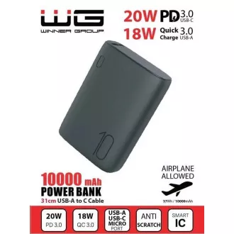 WG - Power Bank 10000 mAh, QC 3.0 und PD Ausgang Eingang, ultraklein, schwarz