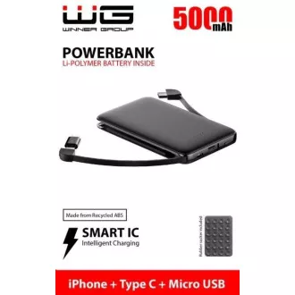 WG - Power Bank 5000 mAh, Micro USB Typ-C Kabel Lightning Adapter, schwarz WG - Power Bank 5000 mAh, Micro USB Typ-C Kabel Lightning Adapter, schwarz