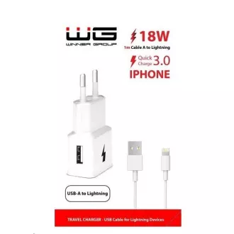 WG - Netzwerk-Ladegerät 1x USB-A, Schnellladung 3.0, 5V-9V-12V, USB-A auf Lightning Kabel, weiß WG - Netzwerk-Ladegerät 1x USB-A, Schnellladung 3.0, 5V-9V-12V, USB-A auf Lightning Kabel, weiß