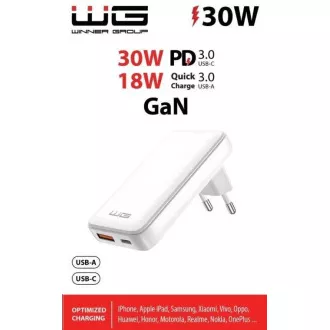 WG - GaN Netzwerk Ladegerät 2x USB, 1x USB-C 30W   1x USB-A 18W, weiß