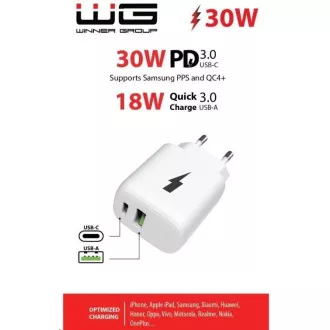 WG - Netzwerk-Ladegerät 2x USB, 1x USB-C PD PPS 3.0 30W 1x USB-A QC4 18W, weiß WG - Netzwerk-Ladegerät 2x USB, 1x USB-C PD PPS 3.0 30W 1x USB-A QC4 18W, weiß