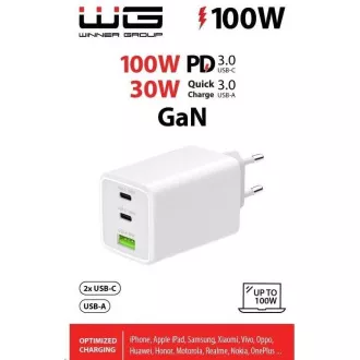 WG - GaN 100W Netzladegerät, 3x USB, 1x USB-A   2x USB-C, weiß