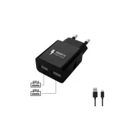 WG - Netzwerk-Ladegerät 2x USB-A 2, 4A, Smart IC   USB-A auf Micro USB Kabel, schwarz
