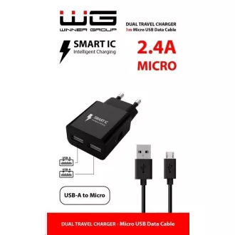 WG - Netzwerk-Ladegerät 2x USB-A 2, 4A, Smart IC USB-A auf Micro USB Kabel, schwarz WG - Netzwerk-Ladegerät 2x USB-A 2, 4A, Smart IC USB-A auf Micro USB Kabel, schwarz