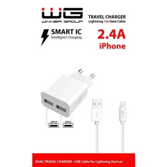 WG - Netzwerk-Ladegerät 2x USB-A 2, 4A, Smart IC USB-A zu Lightning Kabel, weiß WG - Netzwerk-Ladegerät 2x USB-A 2, 4A, Smart IC USB-A zu Lightning Kabel, weiß