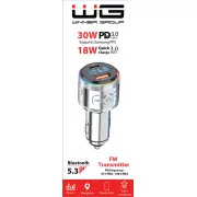 WG - Autoladegerät, FM-Transmitter, USB-A QC 3.0 18W   USB-C PD 30W, silber