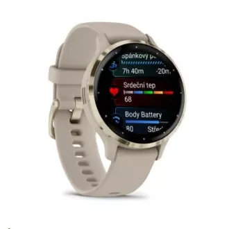 Garmin Venu® 3S, Soft Gold Edelstahl-Lünette, French Gray Gehäuse, Silikonarmband