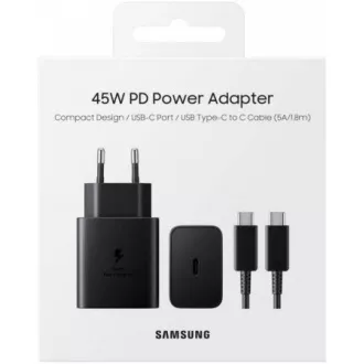 Samsung Reiseladegerät EP-T4510XBE, Schnellladung 45W, USB-C USB-C Datenkabel, schwarz Samsung Reiseladegerät EP-T4510XBE, Schnellladung 45W, USB-C USB-C Datenkabel, schwarz