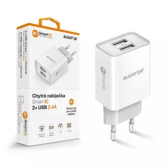 Alligator-Netzladegerät, 2x USB, smart IC, 2, 4 A, weiß Alligator-Netzladegerät, 2x USB, smart IC, 2, 4 A, weiß
