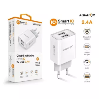 Alligator-Netzladegerät, 2x USB, smart IC, 2, 4 A, weiß Alligator-Netzladegerät, 2x USB, smart IC, 2, 4 A, weiß