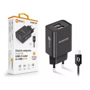 Alligator Netzladegerät, 2x USB, smart IC, 2, 4 A, USB-C 2A Kabel, schwarz