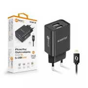 Alligator Netzladegerät, 2x USB, smart IC, 2, 4 A, Lightning 2A Kabel, schwarz