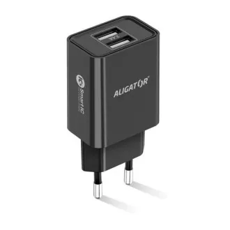 Alligator Netzladegerät, 2x USB, smart IC, 2, 4 A, Lightning 2A Kabel, schwarz