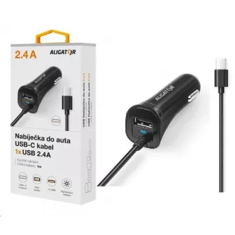 Aligator KFZ-Ladegerät Turbocharge, 12/24 V, 2, 4 A, USB-C, 1x USB-Ausgang, schwarz