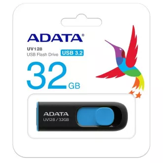 ADATA Flash Disk 32GB UV128, USB 3.1 Dash Drive (R: 40 / B: 25 MB/s) schwarz / blau ADATA Flash Disk 32GB UV128, USB 3.1 Dash Drive (R: 40 / B: 25 MB/s) schwarz / blau