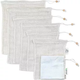 Pandoo Bio-Baumwoll-Netzbeutel für Obst, Gemüse und Brot 7er-Set