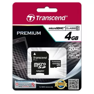 TRANSCEND MicroSDHC-Karte 4GB Klasse 10 + Adapter
