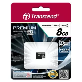 TRANSCEND MicroSDHC-Karte 8GB Premium, Klasse 10 UHS-I 300x, ohne Adapter