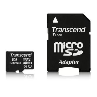 TRANSCEND MicroSDHC-Karte 8GB Ultimate, Klasse 10 UHS-I 600x, MLC + Adapter