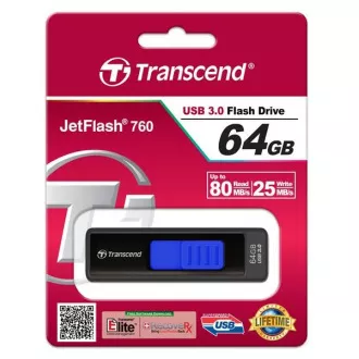 TRANSCEND Flash Disk 64GB JetFlash®760, USB 3.0 (R: 80 / B: 25 MB / s) schwarz / dunkelblau