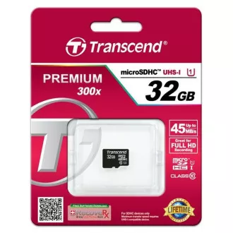 TRANSCEND MicroSDHC-Karte 32GB Premium, Klasse 10 UHS-I 300x, ohne Adapter