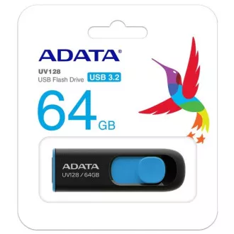ADATA Flash Disk 64GB UV128, USB 3.1 Dash Drive (R: 90 / B: 40 MB/s) schwarz / blau ADATA Flash Disk 64GB UV128, USB 3.1 Dash Drive (R: 90 / B: 40 MB/s) schwarz / blau