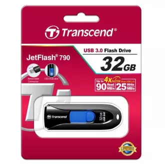 TRANSCEND Flash Disk 32GB JetFlash®790, USB 3.1 (R: 90 / B: 25 MB / s) schwarz / blau