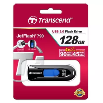 TRANSCEND Flash Disk 128GB JetFlash®790, USB 3.1 (R: 90 / B: 40 MB / s) schwarz / blau