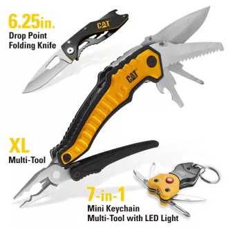 Caterpillar Multifunktionales Geschenkset, 2 Messer und Schlüsselanhänger CT240125
