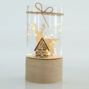 Eurolamp Glasdekor mit einem Häuschen und einem Rentier, 9 x 18 cm