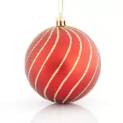 Eurolamp Weihnachtsschmuck rote Kunststoffkugeln mit goldenen Linien, 8 cm, 6er-Set