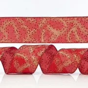 Eurolamp Weihnachtsdekoration rotes Band mit goldenen Blättern, 6,35 cm, 1 Stück