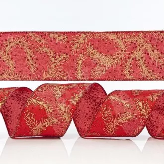 Eurolamp Weihnachtsdekoration rotes Band mit goldenen Blättern, 6,35 cm, 1 Stück Eurolamp Weihnachtsdekoration rotes Band mit goldenen Blättern, 6,35 cm, 1 Stück