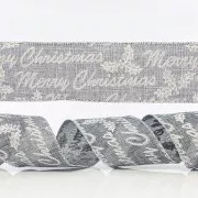 Eurolamp Weihnachtsdekoration graues Band mit Silber Frohe Weihnachten, 6,35 cm, 1 Stück