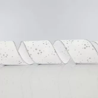 Eurolamp Weihnachtsdekoration weißes Band mit Blättern und Silberglitter, 6,35 cm, 1 Stück