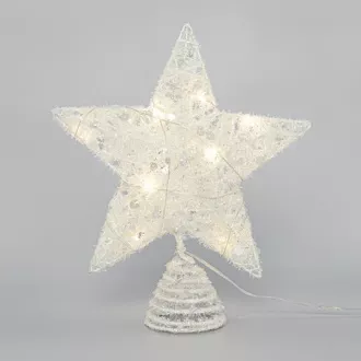 Eurolamp Weißer Christbaumstern mit Pailletten, 10 warmweiße LEDs, 25,4 cm, 1 Stück