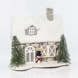 Eurolamp Weihnachtsdekoration beleuchtetes Schneehaus, 26 x 14,5 x 25,5 cm, 1 Stück