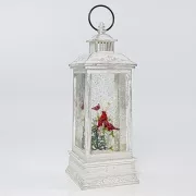 Eurolamp Weihnachtsdekoration weiße Plastiklaterne mit rotem Vogel innen, 10,4 x 10,4 x 27,5 cm