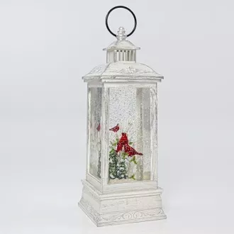 Eurolamp Weihnachtsdekoration weiße Plastiklaterne mit rotem Vogel innen, 10,4 x 10,4 x 27,5 cm Eurolamp Weihnachtsdekoration weiße Plastiklaterne mit rotem Vogel innen, 10,4 x 10,4 x 27,5 cm