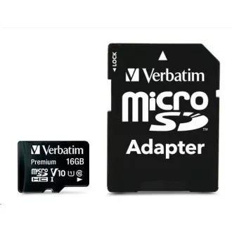VERBATIM MicroSDHC-Karte 16 GB Premium, U1 + SD-Adapter